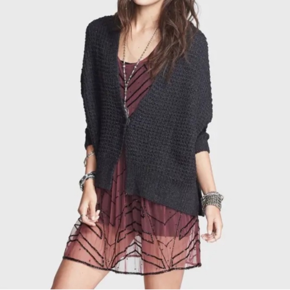 Free People Breeze Chunky Knit Boho Wool Blend Cardigan Sweater Cottagecore Cozy